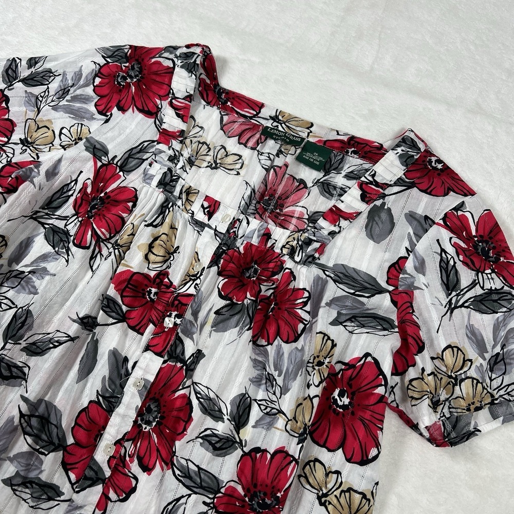 Lemon Grass Studio Short Sleeve Square Neck Pleated Floral 2X Summer Cottagecore